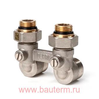Блок шаровых кранов с соед. нип. G 1/2xG 3/4 угловой никелирован РЕХАУ