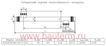 Теплообменник трубчатый отопления 66 кВт 35/40С 12.53м3/ч 3,07м нерж РУСПОТОК