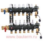 Коллектор в cборе 1" с т/р вентил. и расходом. 5х3/4", Caleffi, технополимер